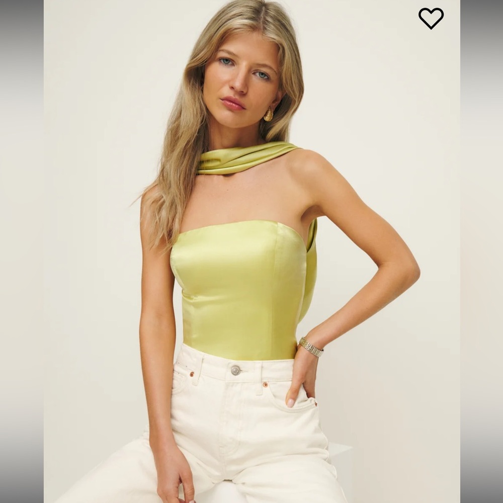 NWT Reformation Sallie Silk Top Green - Size 10